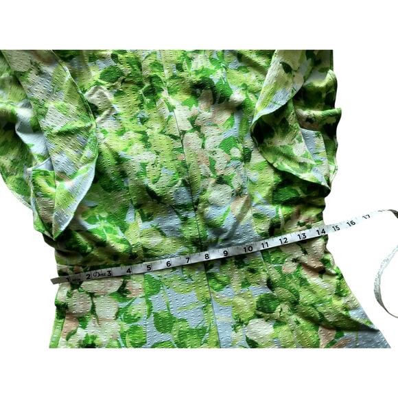 Maison Tara Women's Green Floral Ruffle Sleeve CutOut Waist Midi Dress Size 4 - Picture 12 of 14